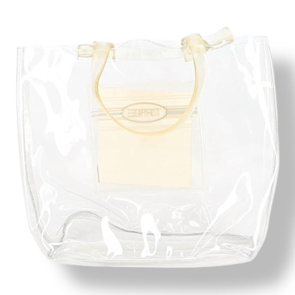 Vintage 90s Esprit Clear PVC Tote Bag Transparent Logo‎ Purse Beach Transparent